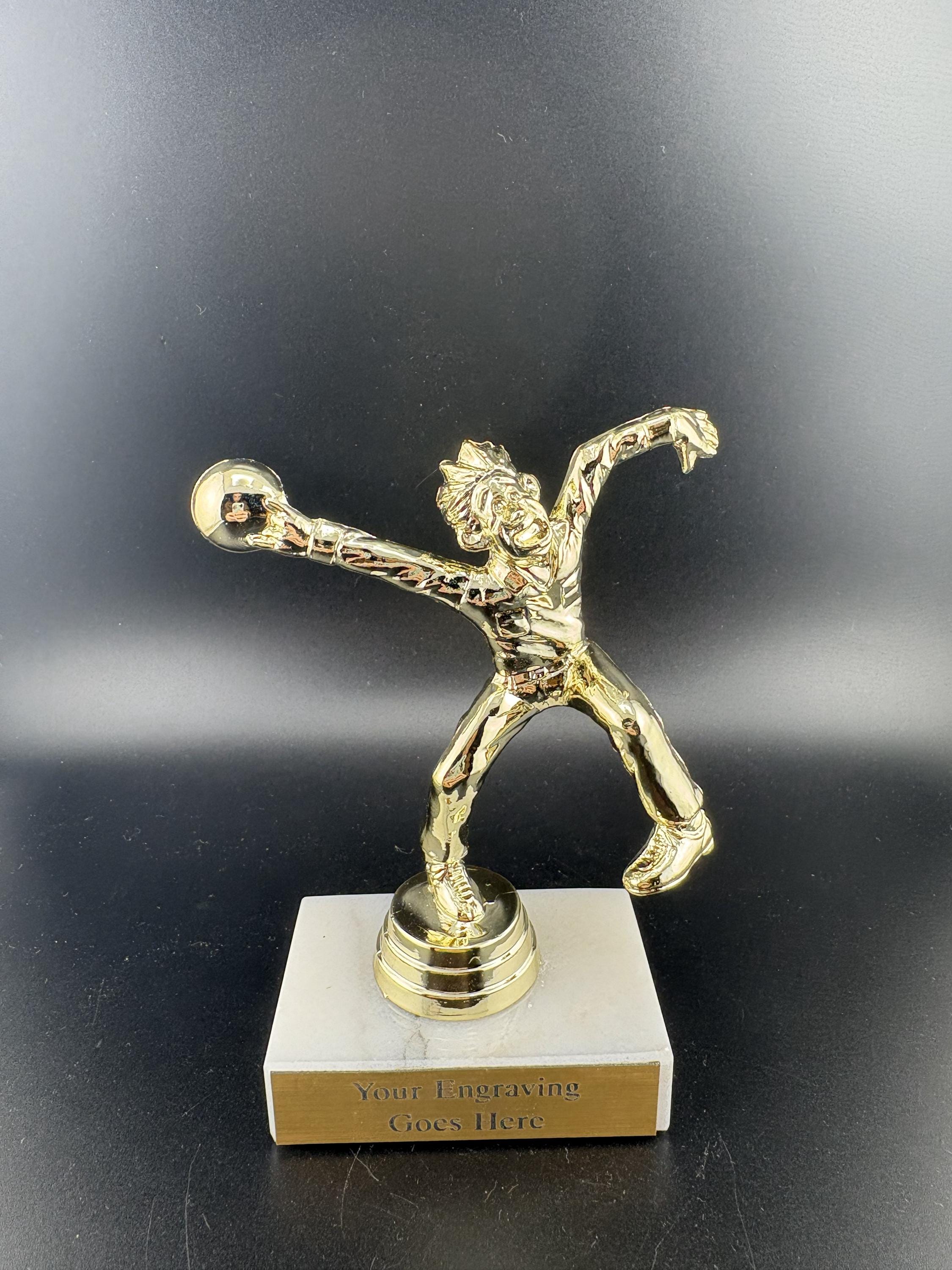 Comic Bowler Trophy on Marble Base With Custom Personalized Gold Plate ...