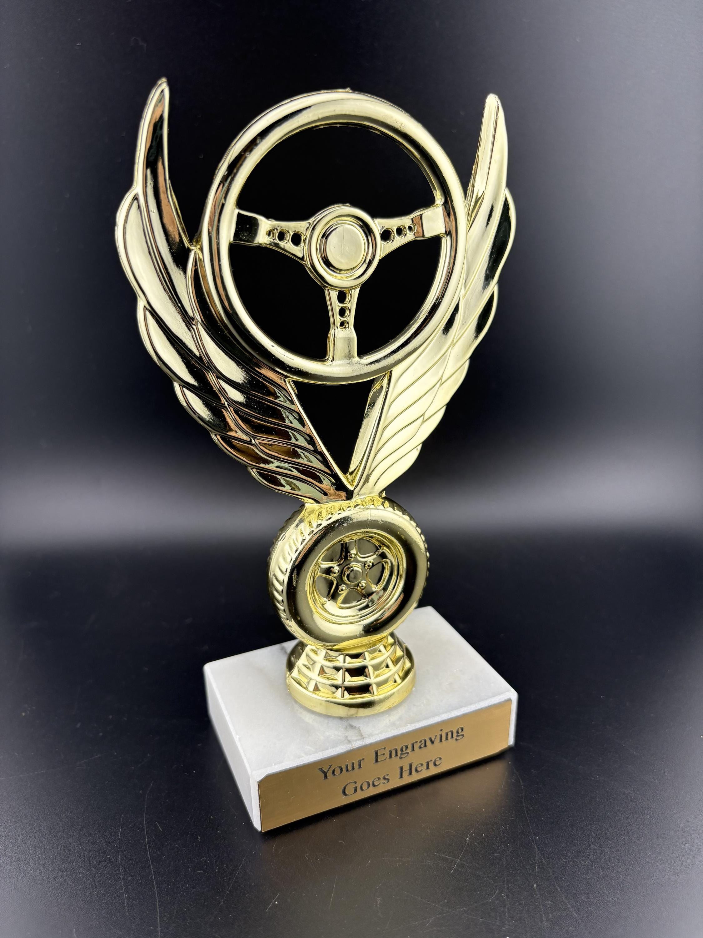 Winged Trophy Winged Wheel Trophy on Marble Base With Custom Personalized Gold Plate ...