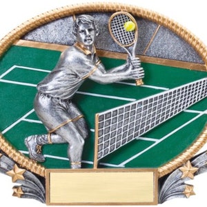 Large 3D Oval Male Tennis Player Resin