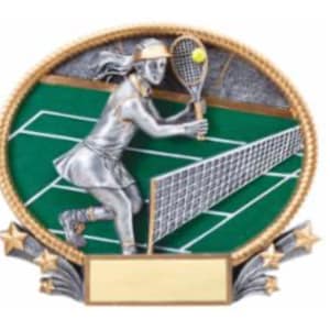 Large 3D Oval Female Tennis Player Resin
