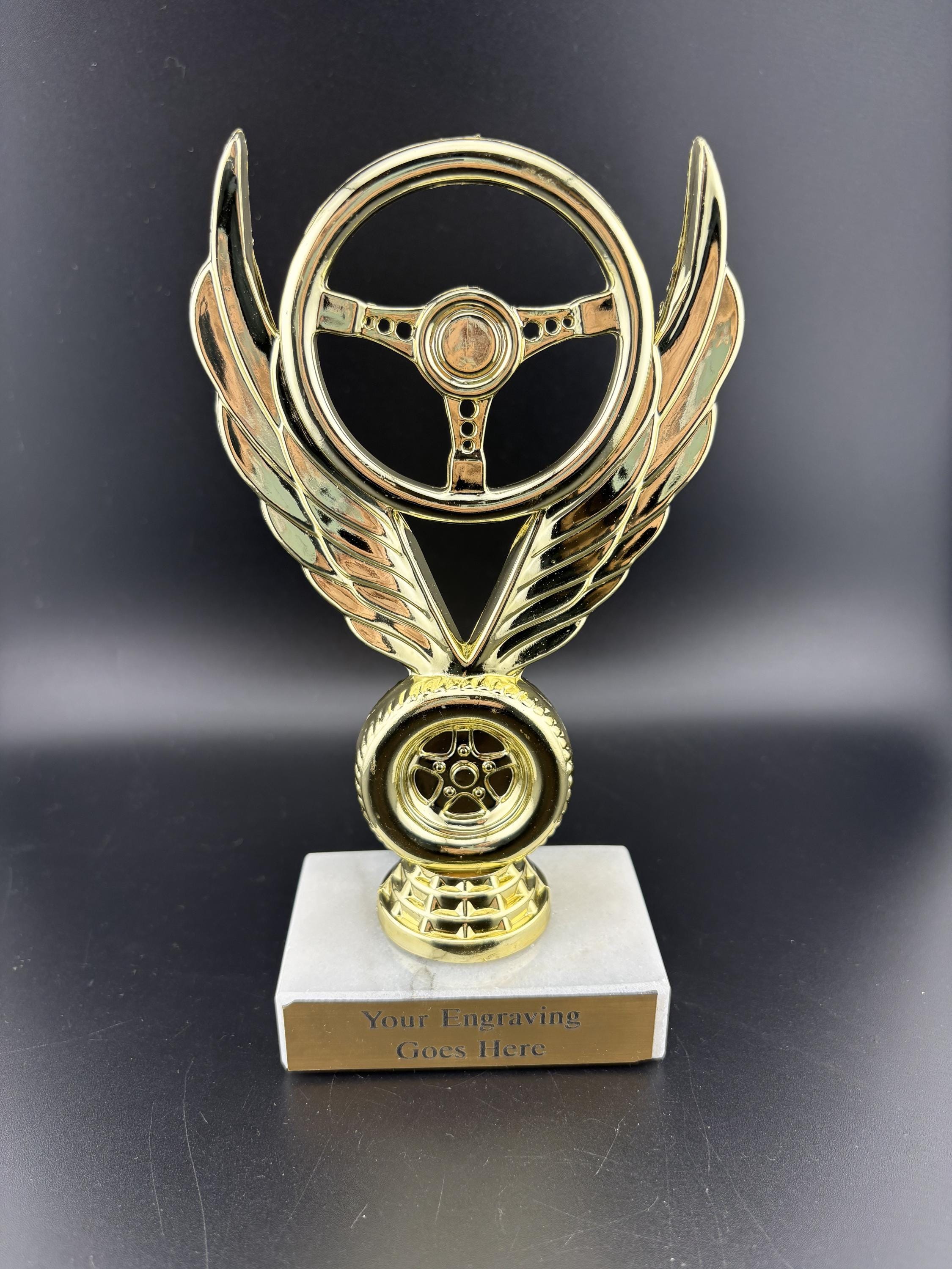 Winged Trophy Winged Wheel Trophy on Marble Base With Custom Personalized Gold Plate ...