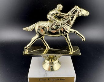 Horse Racing Trophy on Marble Base with Custom Personalized Gold Plate - 4 1/4"