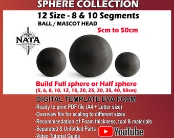 Ball Sphere Mascot Head Template 12 Sizes, 8/10 Segments, EVA Foam Cosplay Prop with Video Tutorial DIY Build