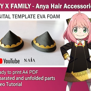 Anya Hair Accessories Head Set cone clip Headband horn DIY Digital template pattern blueprint EVA foam PDF