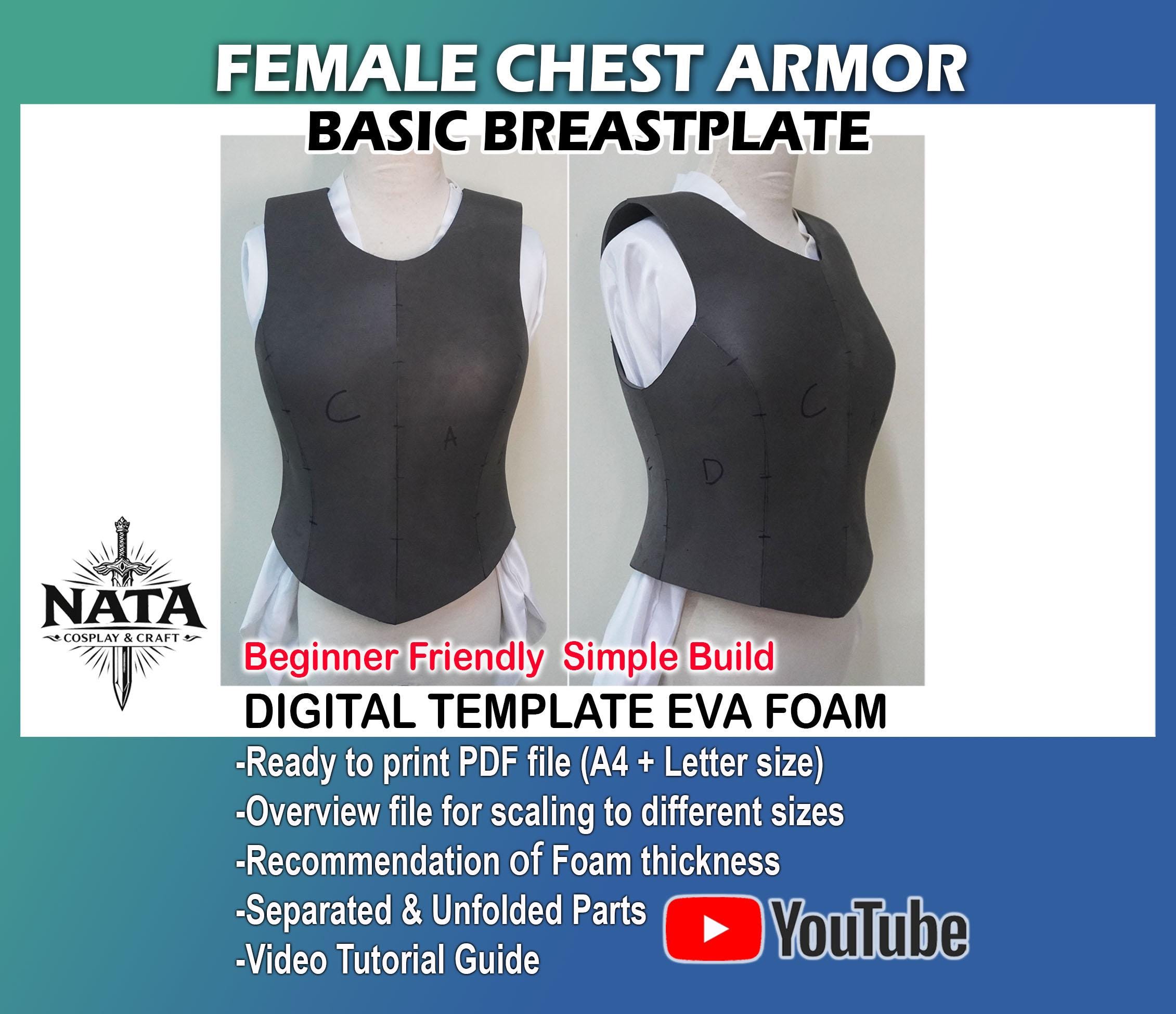 Basic Female Chest Armor Template - Breastplate EVA Foam Pattern Simple ...