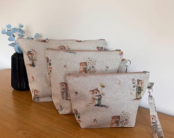 Large Medium & small Project bag, canvas bag with zip, handle, mouse project bag, knitting project bag, crochet project bag, knitters gift