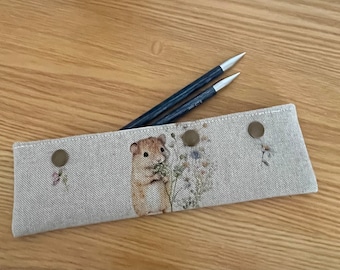 Dpn holder, needle holder, dpn, crochet hook, mouse, knitting needle case, sock knitting, circular needles, handmade, 6" dpn, 8" dpn