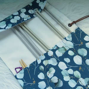 Straight knitting needles case, knitting roll, eucalyptus choose colour, travel case, dpn needle case, sock knitting, notions folded case