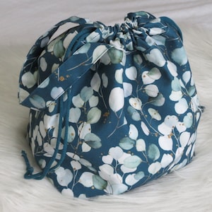 Handgemachte Grüne Eukalyptus Canvas Projekt Tasche, Stricken Häkeln Häkeln Kordelzug Tasche