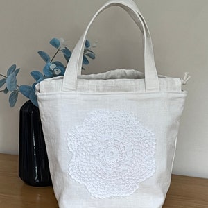 Small Project bag, pockets, yarn project bag, knitting bag, crochet bag, bag for knitters, ,linen bag, handmade gift, knitters gift,