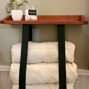 Handmade Leather Towel Holder with Wood Shelf