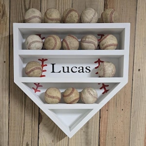 Personalized White Baseball Display Case: 18 Ball Holder, Home Run Decor