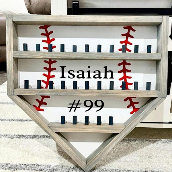 Personalized Baseball Ring Holder: Home Plate Display, Handmade Wood Decor