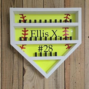 White Baseball/Softball Home Plate Ring Holder. 27 Rings Personalized Wood Display. Championship Ring. Tournament Medal. Sport Hanging Decor
