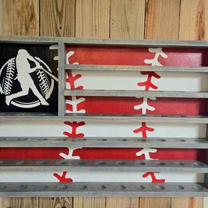 Baseball USA Flag Championship Ring & Home Run Ball Shelf. Patriotic Tournament Ring Display. American Flag Baseball Holder. Baseball Decor.