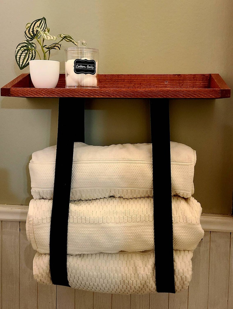 Bathroom Towel Holder With Shelf. Wood Towel Holder. Bathroom - Etsy