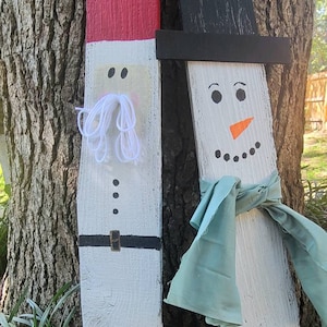Rustic Christmas Decor / Rustic Porch Snowman & Santa / - Etsy