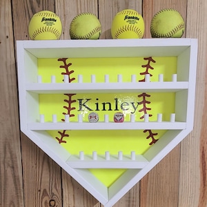 Personalized White Softball AND Ring Holder: Wood Display, Home Decor