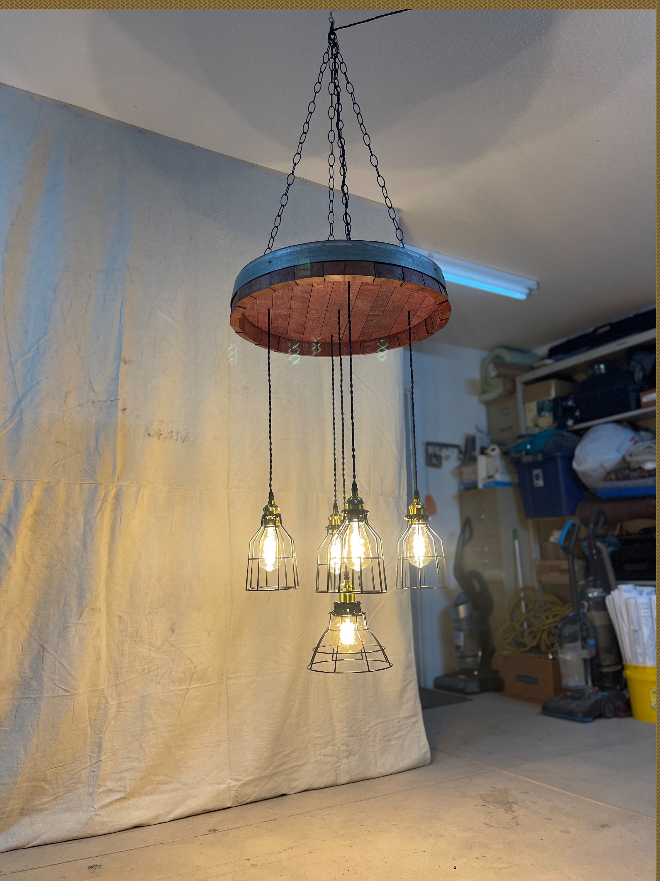 Wine Barrel Chandelier, Five Light Chandelier, Reclaimed Wood , Light ...