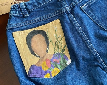 Vintage Denim Painted Denim High-waisted Jeans Hand-painted | Etsy