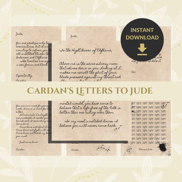 Cardan's letters to jude - The Folk of the Air - Seven Jude's letters from Cardan - The Cruel Prince - Instant download - holly black