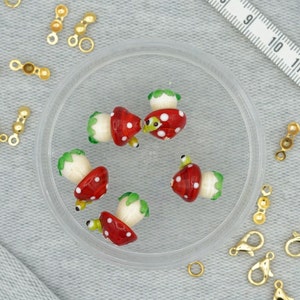 Glass Murano Mushroom Beads, Holey Glass Beads, Necklace & Bracelet Beads, Mushroom Figure Bead, Gift For Her, Handmade Jewelry