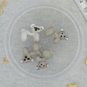 Murano Glass, Gray Koala Body Murano Lampwork, Holey Bead, Handcrafted Figure Murano, Necklace & Bracelet Pendant, Charm, DIY, 16891