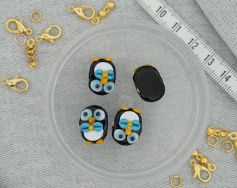 Glass Murano Bead, Penguin Murano Lampwork, Holey Glass Bead, Handcrafted Figure Murano, Necklace & Bracelet Charm, DIY, 16444