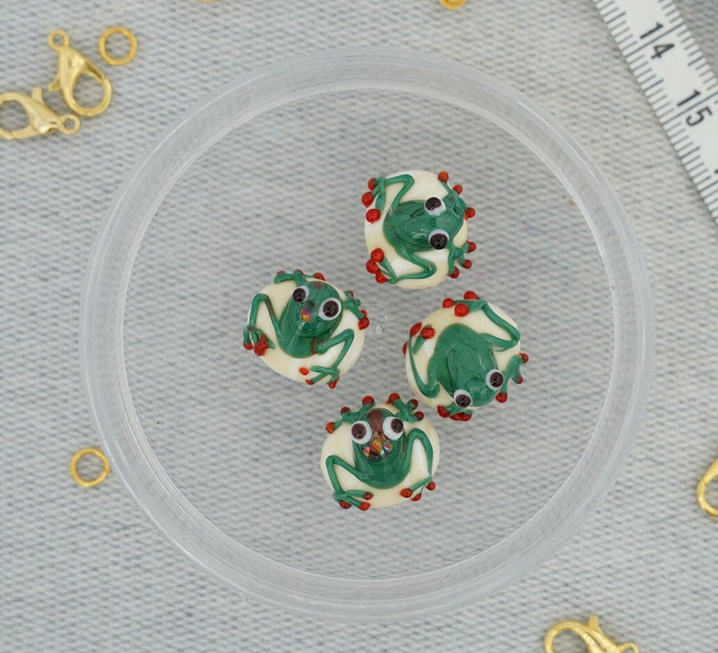 Glas Murano Perle, Frosch Form Murano Lampwork, Löchrige Glasperle, Grüner Frosch, Handgefertigte Murano, Halskette & Armband Charme, DIY, 17181