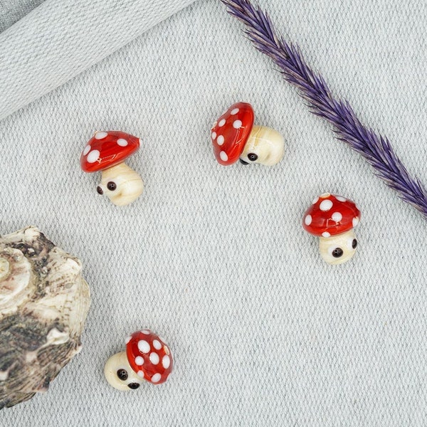 Glass Murano Mushroom Beads, Holey Glass Beads, Handmade Murano, Necklace & Bracelet Bead, Charms, Mushroom Figure Bead, DIY 17820