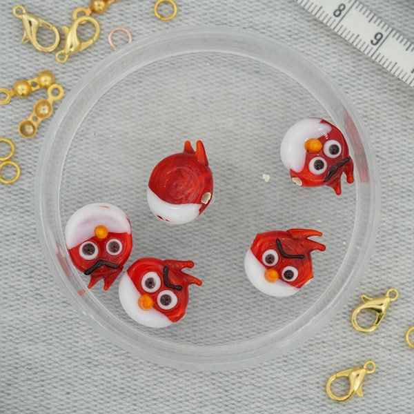 Glass Murano Angry Bird Beads, Holey Glass Beads, Necklace & Bracelet Beads, Charms, Bird Figure Bead, Gift For Her, Handmade Jewelry