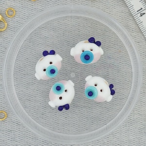 Murano Glass, Baby Head Figure White Blue Murano Lampwork, Holey Bead, Handcraft Figure Murano, Necklace & Bracelet Pendant, DIY, 17179