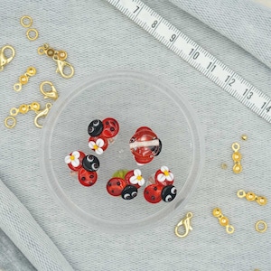 Glass Murano Bead, Red Ladybug Murano Lampwork, Holey Glass Bead, Handcrafted Figure Murano, Necklace & Bracelet Charms, DIY, 29740