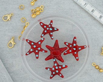 Glass Murano Beads, Starfish Murano Beads, Handmade Murano, Handmade Jewelry, Starfish Charms, Seastar Beads, Seastar Murano, Glass Beads