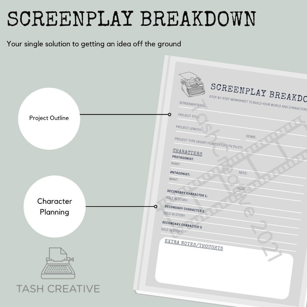 Screenplay Breakdown Worksheet | Screenwriter’s Film Template | Screenplay Checklist | Screenplay Printable Template | Digital Download |