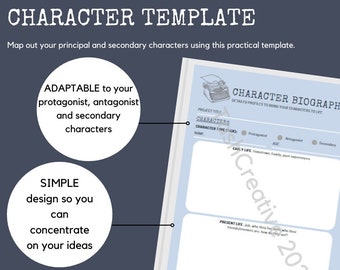 Character Bio Template | Novels, Screenplays and Plays| Character Worksheet| PDF Character Profile | Printable Character Outline | NaNoWriMo