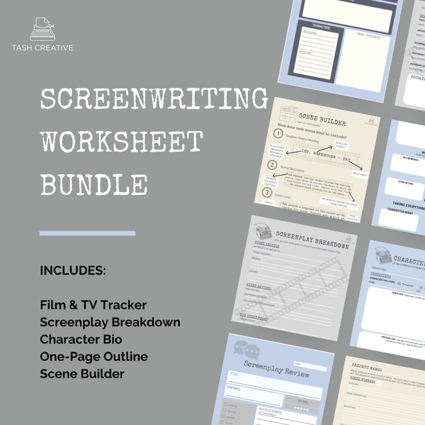 Screenwriting Worksheet Bundle | Character Biographies | Plot Outline | Scene Planner | Film Tracker | Printable Sheet | PDF | Writing Plan