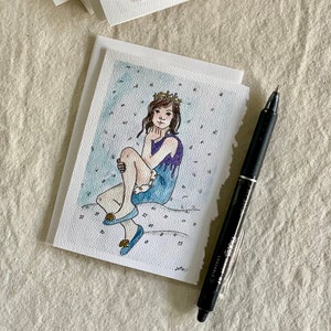 Watercolor Snow Fairy Card, Blank Greeting Card