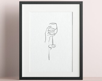 Minimalist Wine Line Art Printable – Elegant Wall Decor, Modern Kitchen or Dining Room Digital Download