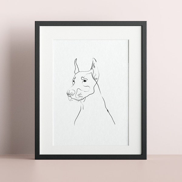 Doberman /Dog Portrait / Doggy One line Art Printable / Line Art / Instant Digital / Instant Digital Download Print / Wall Art Print