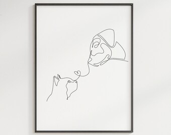 One Line Drawing | Svg Cat and Dog Wall Art | Cat and Dog Silhouettes | Ink drawing | Cat and Dog Printable | Animal Minimalistic Print