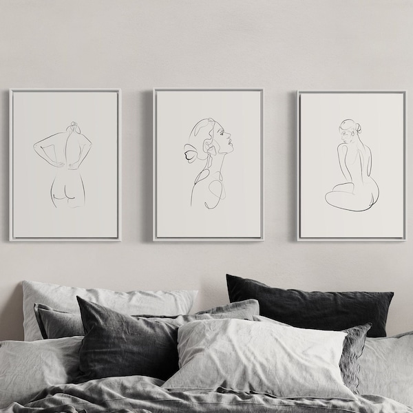 Set of 3 Female Line Drawing Art Prints One Line Minimalist Home Decor Female Body Print Poster Modern Lines Wall Art Digital Download