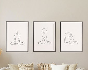 Meditation & Yoga Line Art – Set of 3 Minimalist Prints for Mindfulness Wall Decor – Digital Download