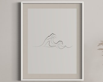 Ocean Wave Line Art – Minimalist Sea Wall Art Print, One Line Drawing, Coastal Beach Decor, Digital Download, Nautical Room Art