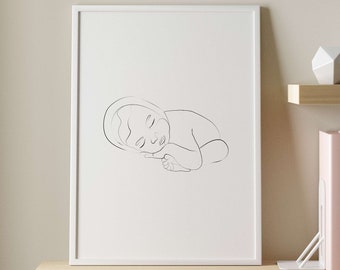 Baby Line Art, Svg Baby Art for Nursery, Minimalist Newborn Artwork, Nursery Decor, Baby Line Drawing, Baby Wall Print Artwork