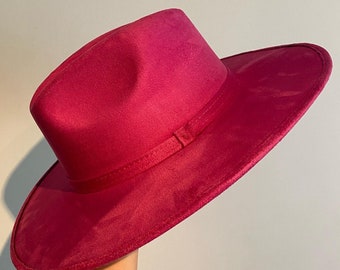 Handmade, Custom, Fedora hat, wide brim hat, suede rancher hat, flat brim, Cowboy style, fedora for women, stylish hat