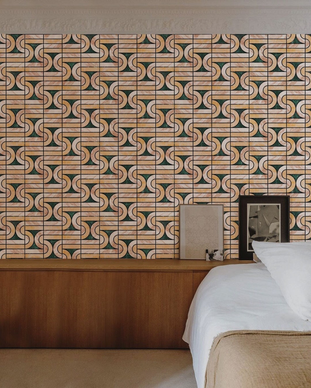 RIPPLE Wallpaper emerald Peel & Stick MCM Wave Pattern - Etsy