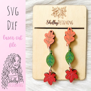 Autumn Leaves 3 Piece Dangle Earrings SVG DXF Laser Cut File | Glowforge Fall Dangle Earrings SVG File | Fall Autumn Leaves Dangle Earrings