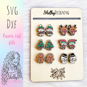 Schattig Kawaii Christmas Stud Earring bundel SVG-BESTAND, Christmas Stud Earring Svgs, Glowforge Cute Christmas Stud Oorbellen Svg-bestand, Stud SVG