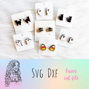 Halloween Cute Bundle Stud Earrings Glowforge SVG File, Halloween Stud Earrings SVG File, Glowforge Halloween Earrings Laser Cut SVG File